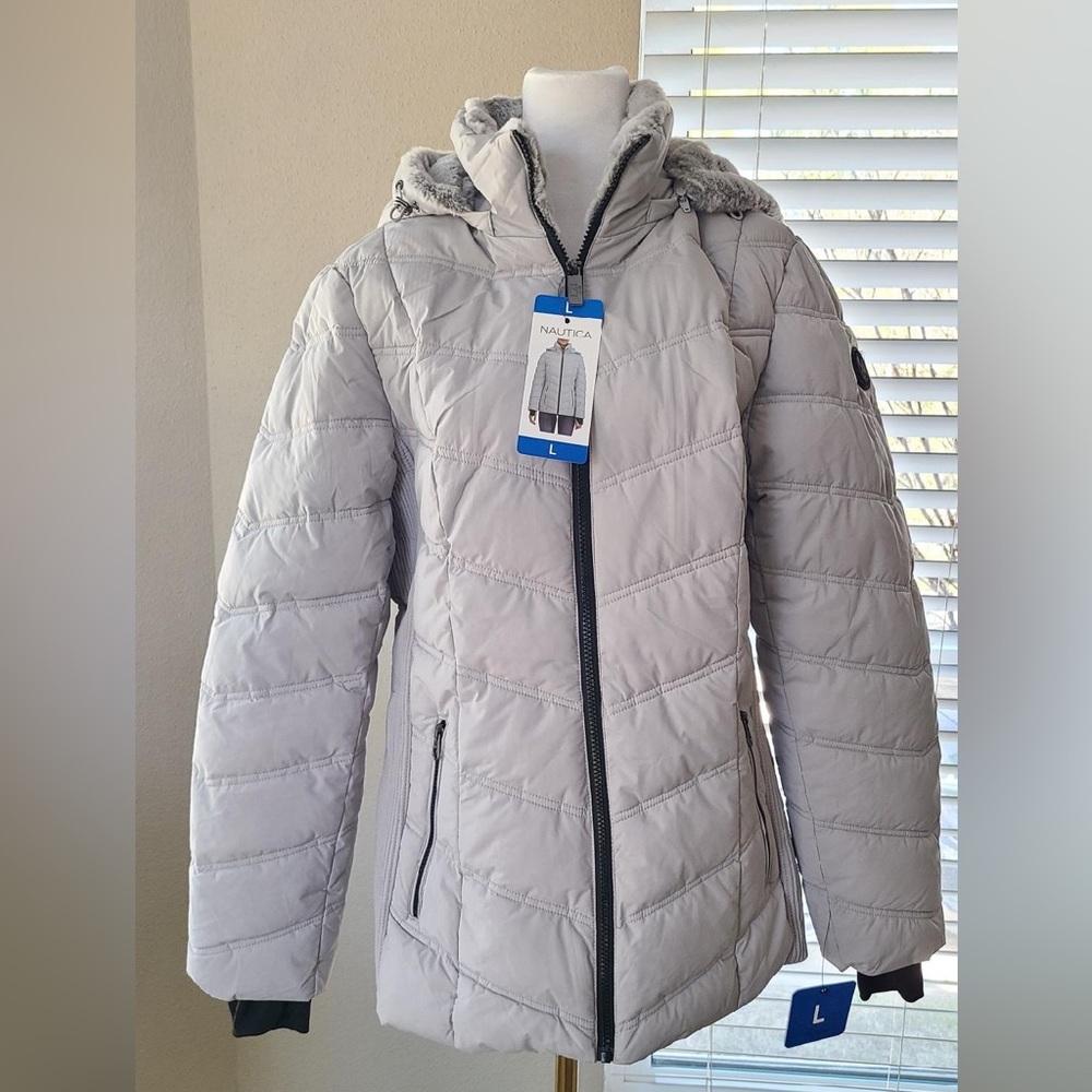 Women’s Nautica Grey Puffer Hooded Jacket